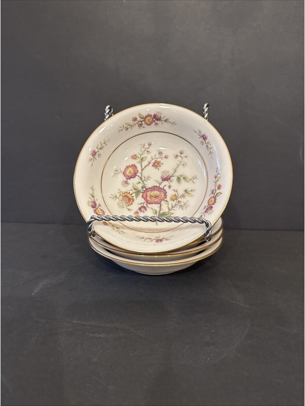 Noritake (4) Asian Song 7151 Dessert Fruit Bowls 5 1/2" Pink Flowers